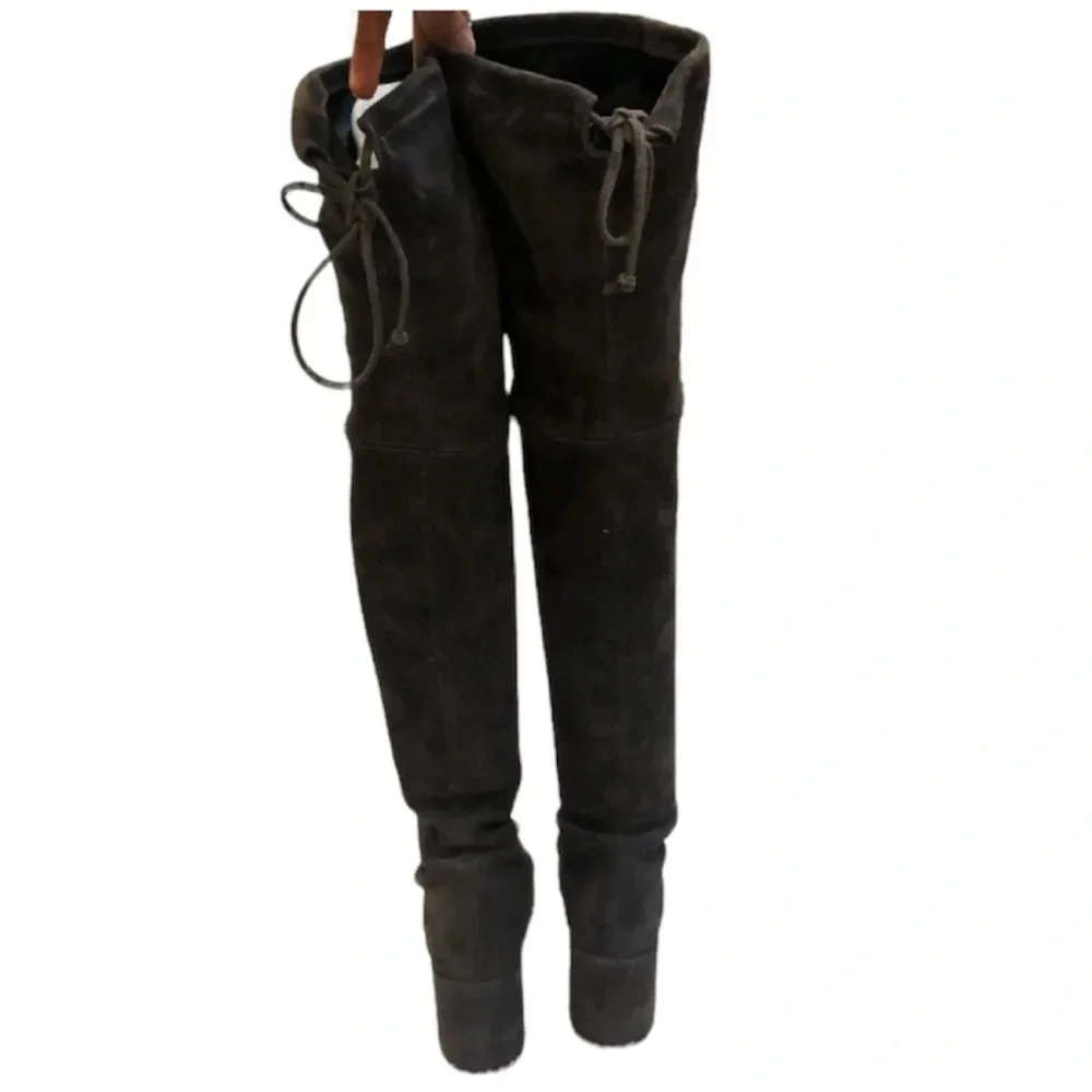 Stuart Weitzman Tieland Gray Suede Knee High Tall Designer Boots Women's 4.5